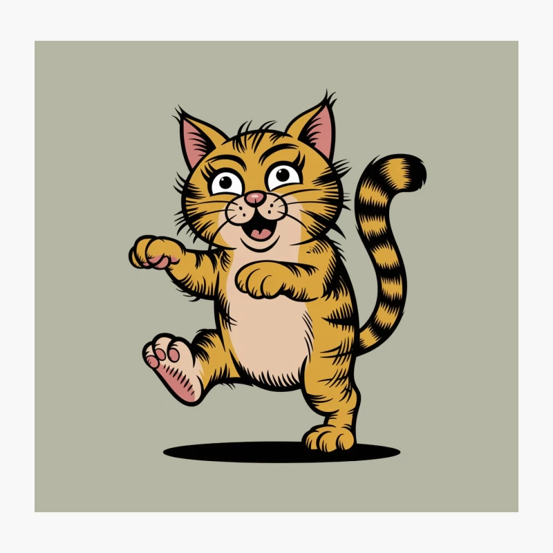 Happy Dancing Cartoon Cat Vector Illustration Throw Pillow