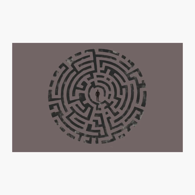 Circular Maze with Human Silhouette: A Conceptual Labyrinth Travel Mug