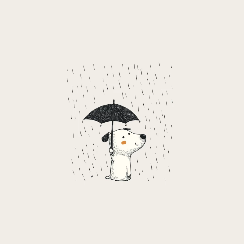 Cute Dog with Umbrella in the Rain Minimalist Illustration Bucket Hat