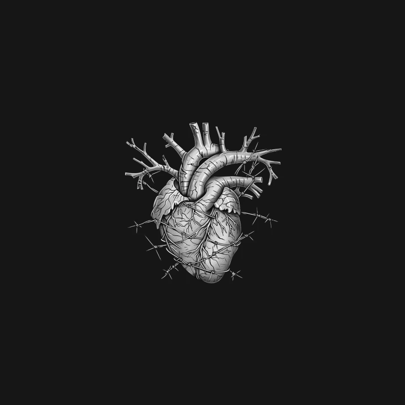 heart anatomy barbed wire medical illustration black and white symbolic artistic Desk Mat
