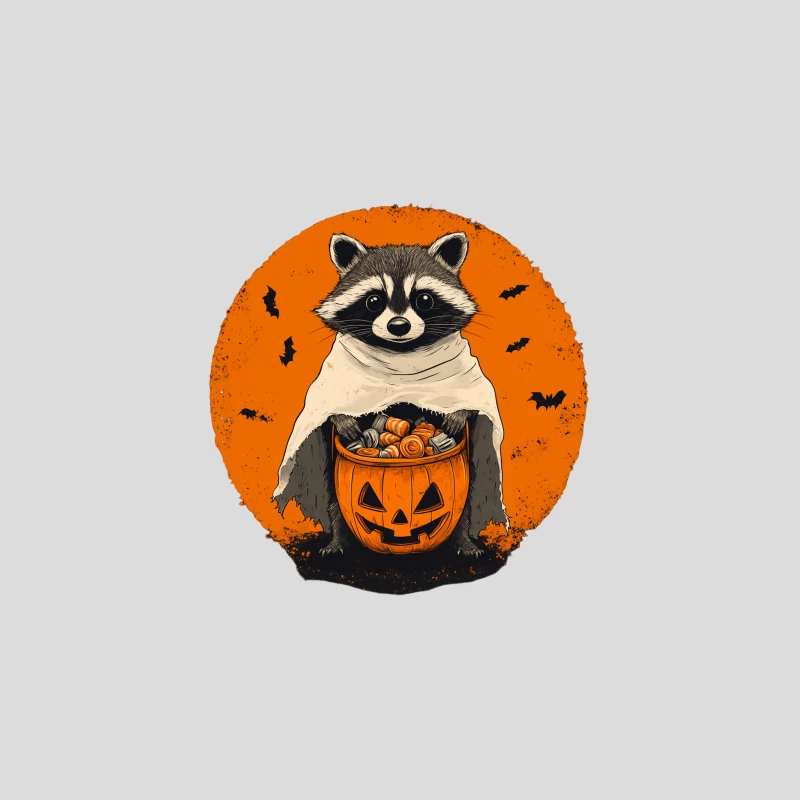 Costumed Raccoon with Halloween Pumpkin and Candy Baseball Cap