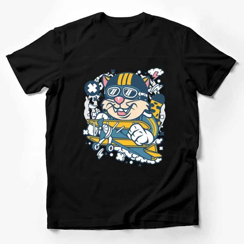 Chat aviateur avec avion biplan coloré Homme T-Shirt