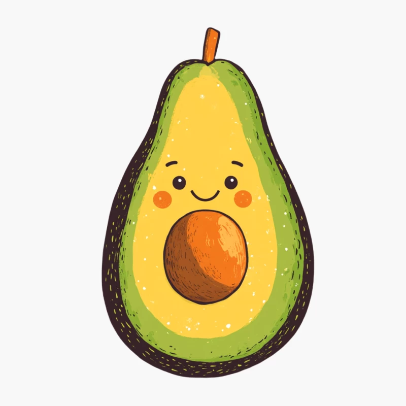 Cute Cartoon Avocado Illustration: Smiling Kawaii Fruit Cotton Tote Bag