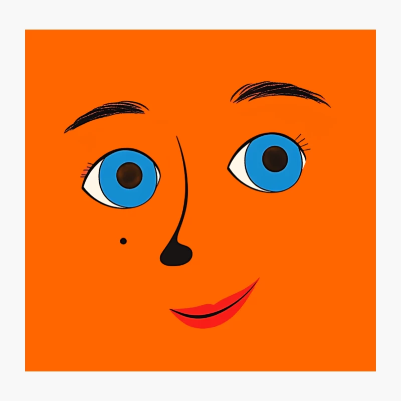 Minimalist Cartoon Face with Blue Eyes and Red Lips Throw Pillow