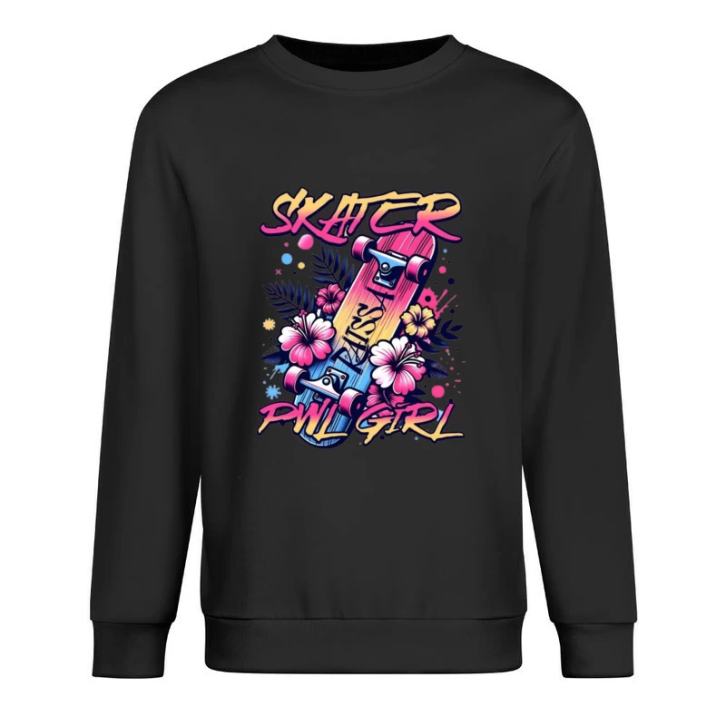 Tropical Skater Girl Typography with Floral Design Male Pullover Sweatshirt