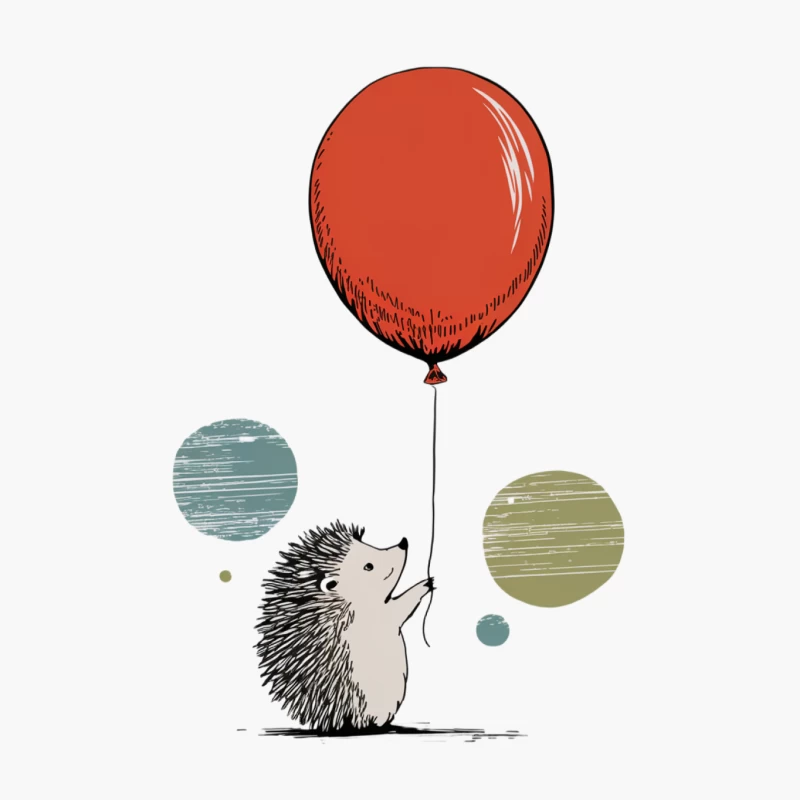 Whimsical Hedgehog with Red Balloon and Geometric Shapes Cotton Tote Bag