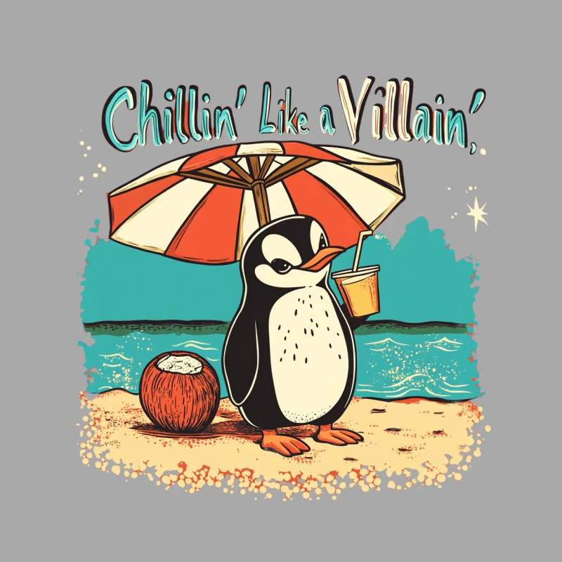 Cartoon Penguin's Villainous Beach Vacation Female Pullover Hoodie