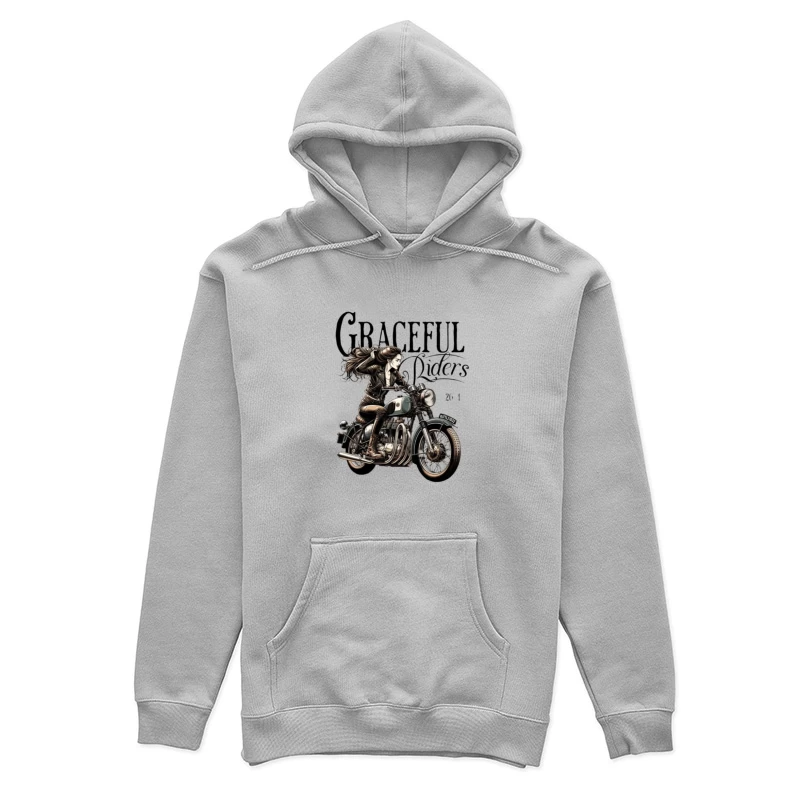 Graceful Riders: Vintage Motorcycle Art with Female Motorcyclist Female Pullover Hoodie