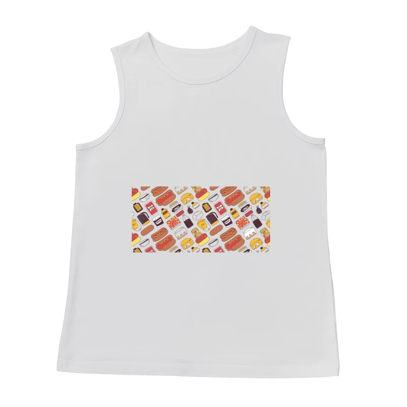 Colorful Cartoon Fast Food Pattern with Hot Dogs and Snacks Male Tank Top