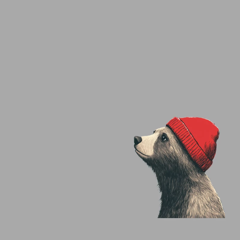 Whimsical Bear in Red Beanie Illustration Male Pullover Hoodie