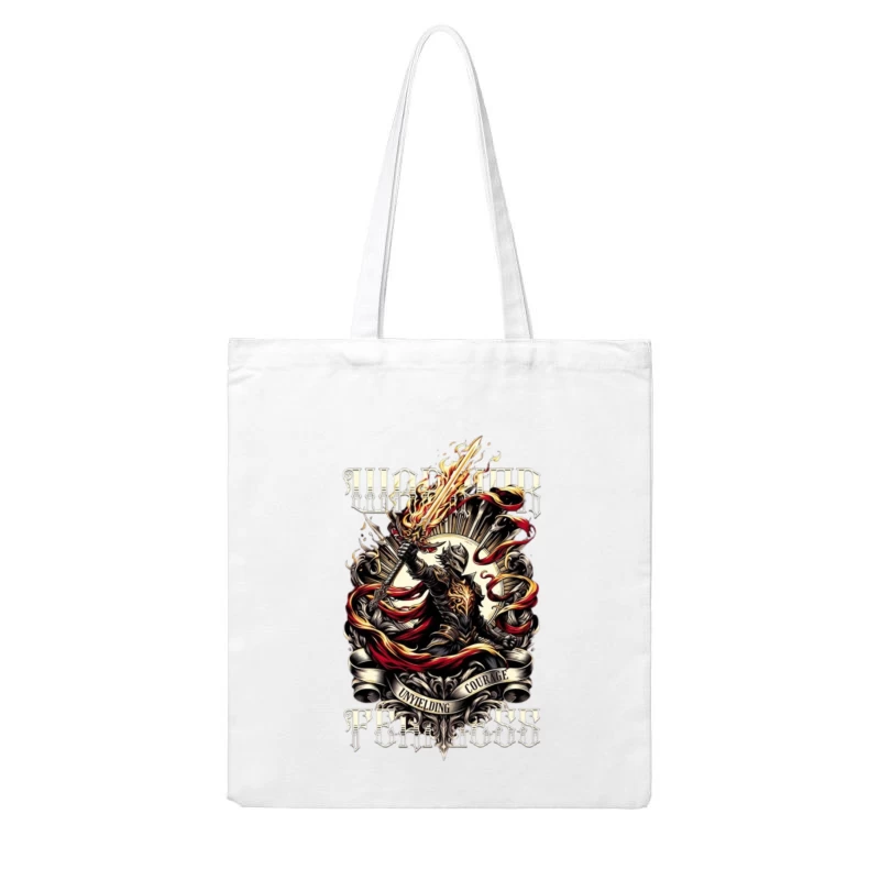 Unyielding Courage: Dark Fantasy Warrior with Flaming Sword Cotton Tote Bag