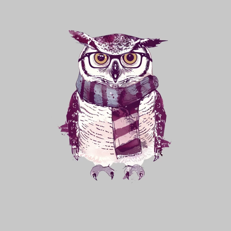 Hipster Owl with Glasses and Scarf: Artistic Purple Illustration Female Long Sleeve T-Shirt