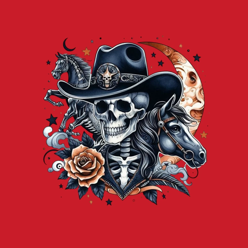 Skeleton Cowboy with Horses and Floral Elements Male Pullover Hoodie