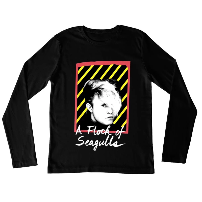 New Wave 80s Album Art with Striped Background Female Long Sleeve T-Shirt