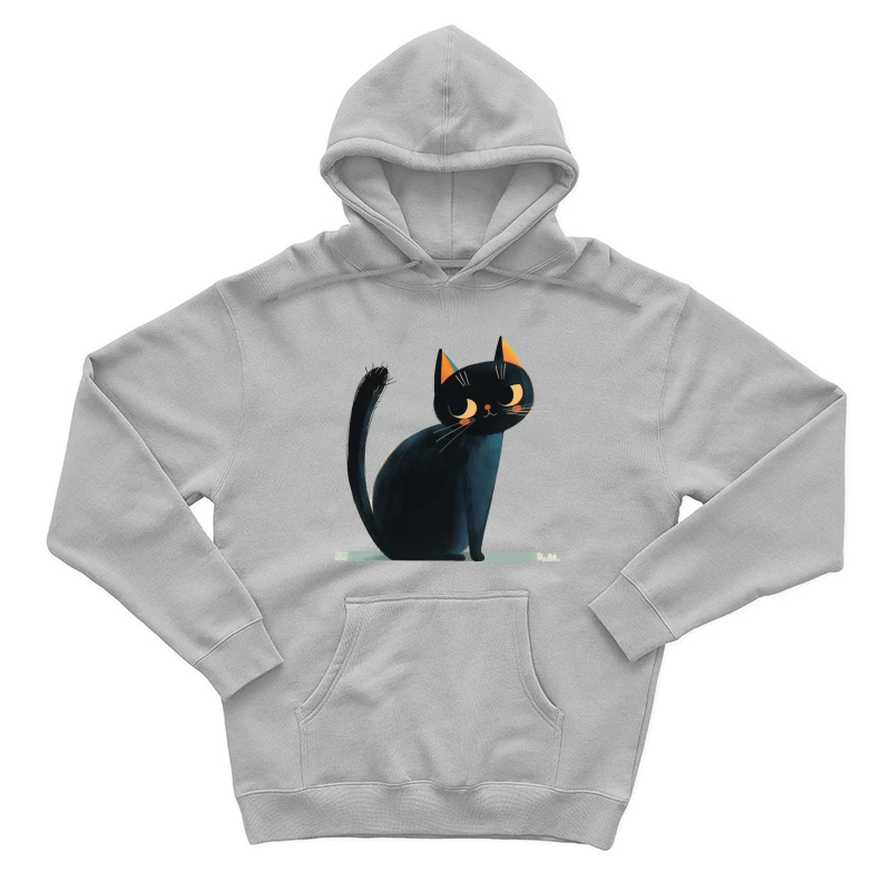 Adorable Black Cat Cartoon Illustration with Orange Ears Male Pullover Hoodie