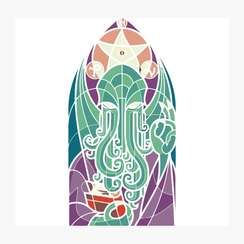 Art Nouveau Cthulhu: Stained Glass Cosmic Horror Throw Pillow