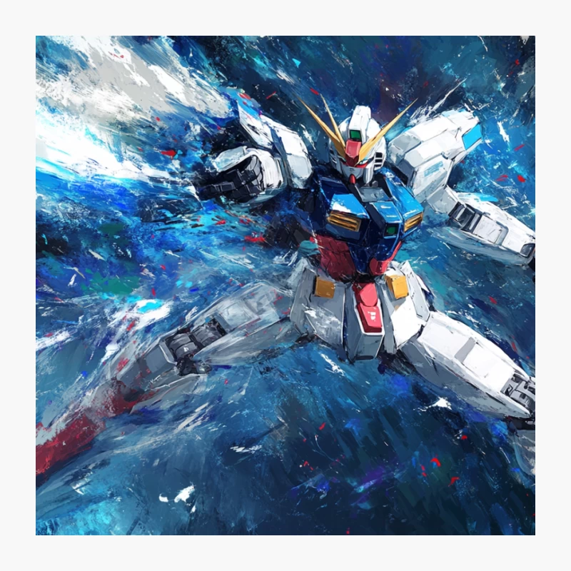 Dynamic Gundam Mecha in Space Battle Artwork Pin