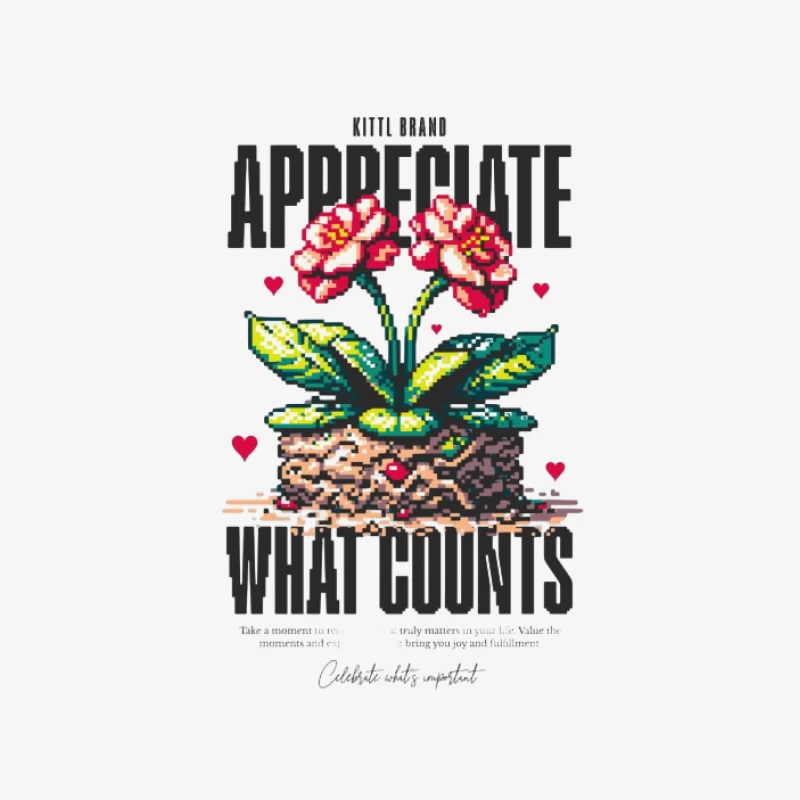 Art Pixel de Fleurs avec Message Inspirant Homme Manches Longues T-Shirt