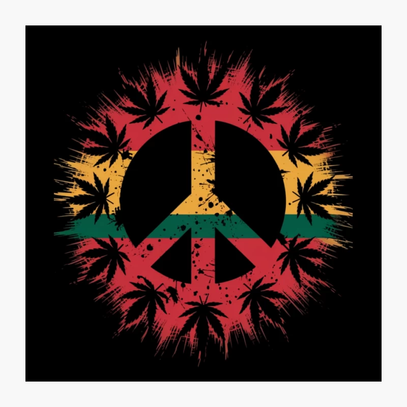 Rasta Peace Symbol with Cannabis Leaves Design Pin