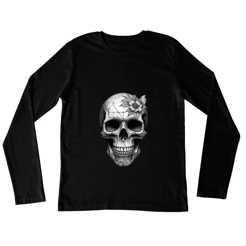 Intricate Floral Skull Design Female Long Sleeve T-Shirt
