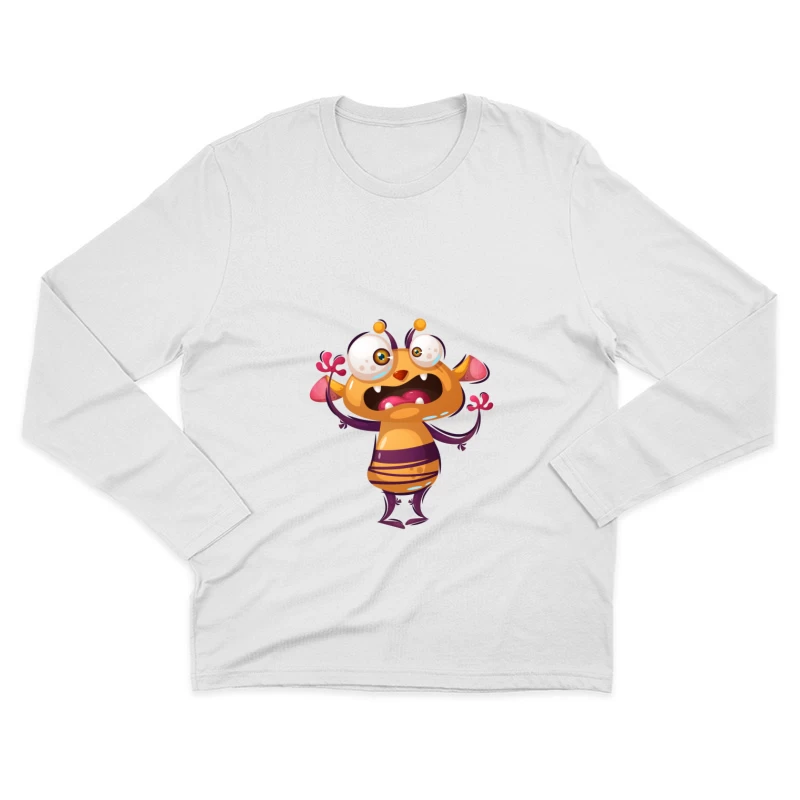 Monstre mignon orange avec antennes Homme Manches Longues T-Shirt
