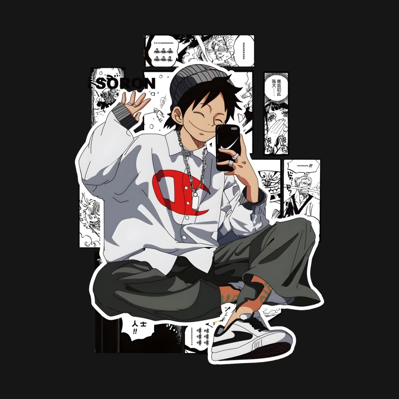 Junge mit Smartphone und lässigem Stil Herren Langarm T-Shirt