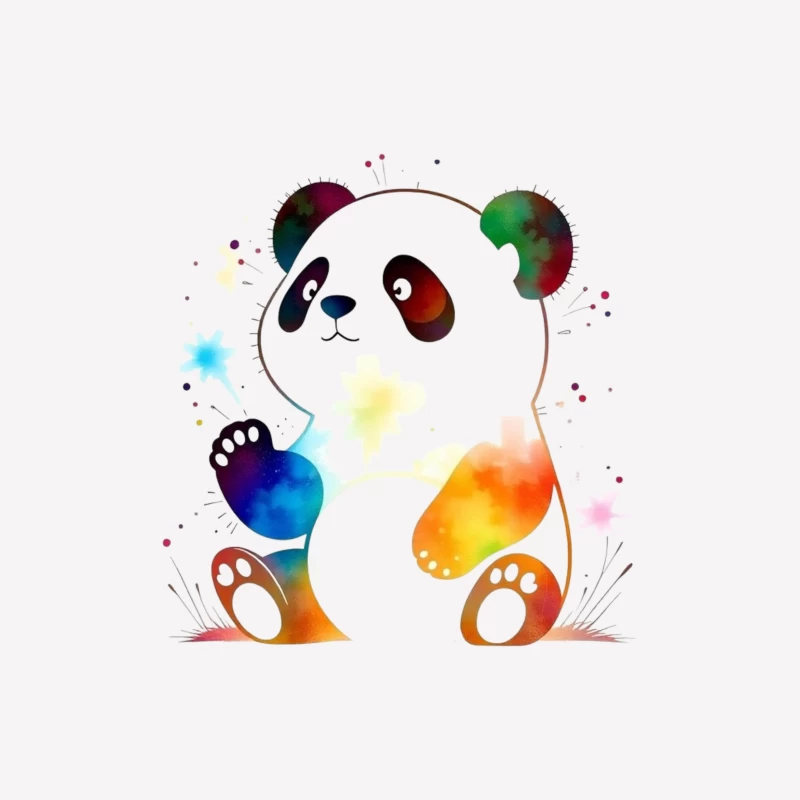 Colorful Watercolor Panda Bear Illustration Female T-Shirt