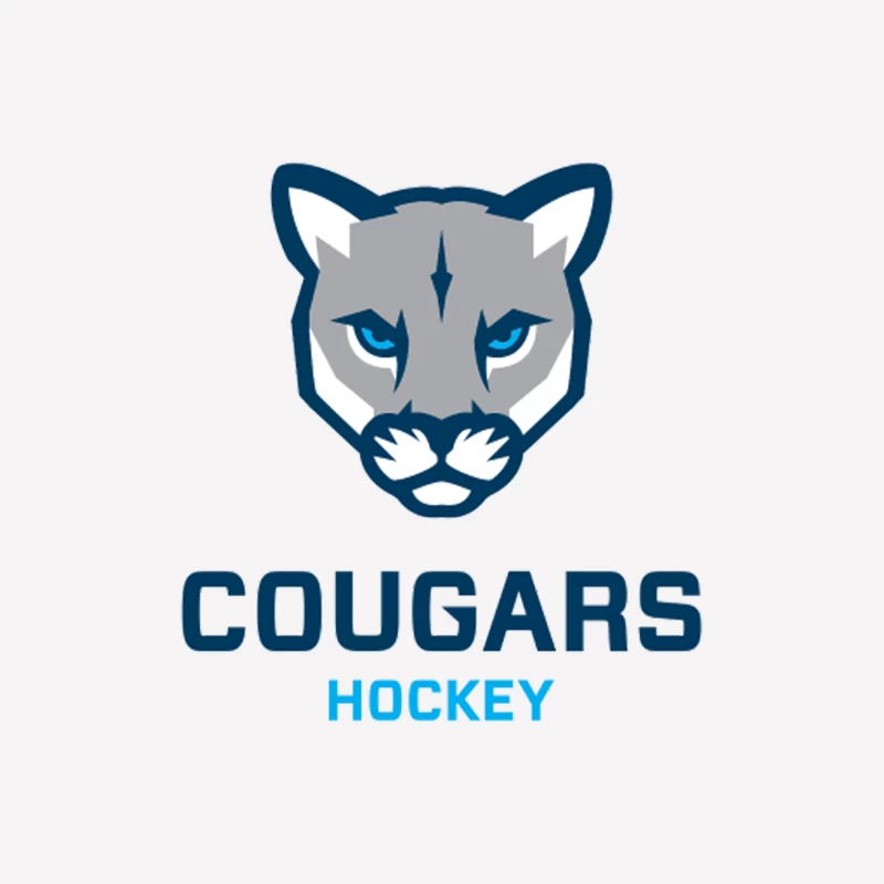 Cougars Hockey Team Logo with Blue and Gray Cougar Head Design Male T-Shirt