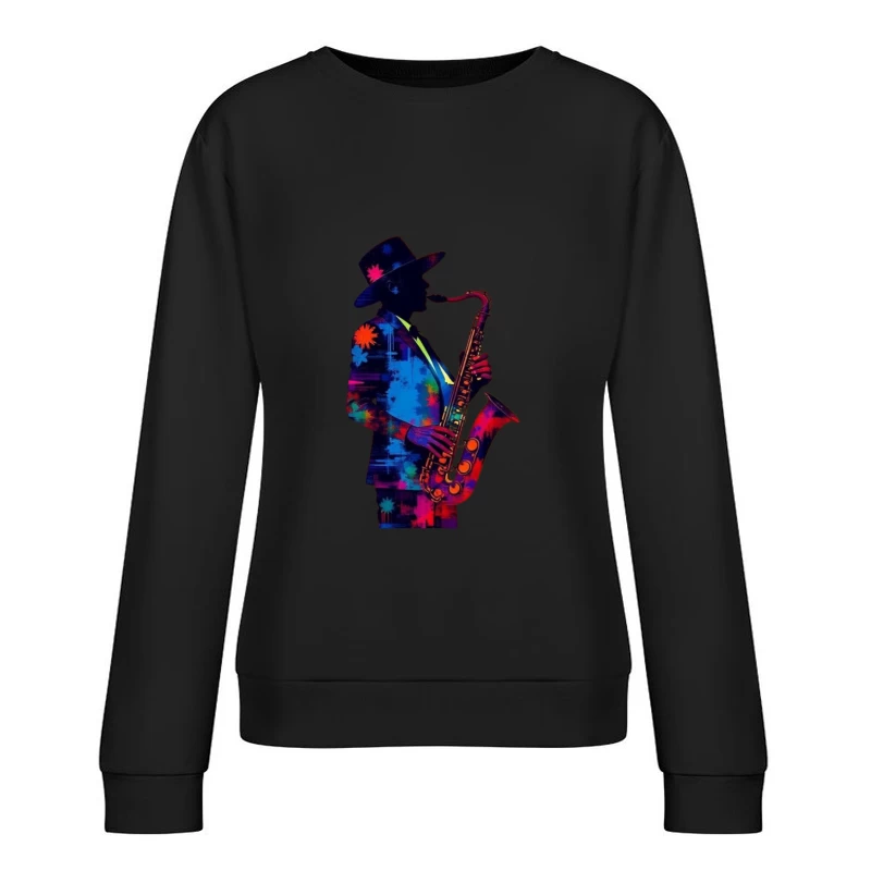 Colorful Saxophonist Silhouette Female Pullover Sweatshirt