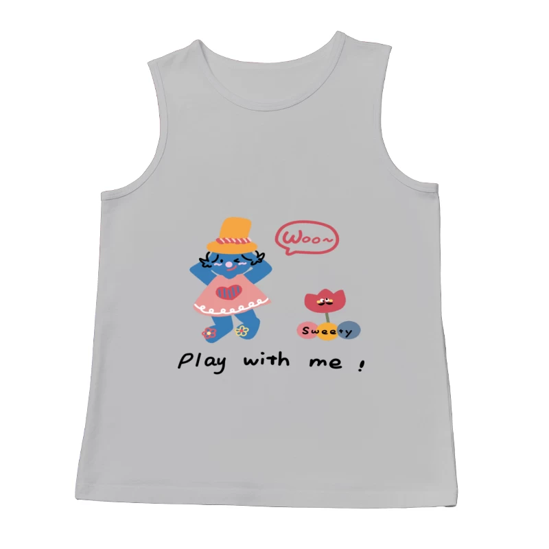 Verspielte blaue Figur mit Hut und Blume Herren Tanktops