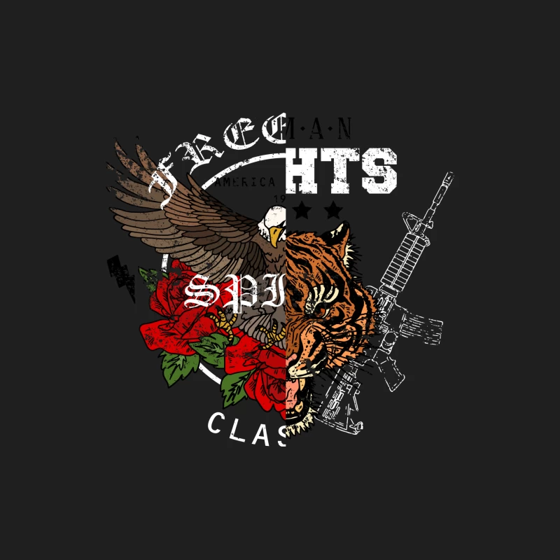 Aigle et tigre avec fusil et fleurs Homme Débardeur