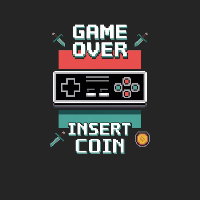 Retro Gaming Controller with Game Over and Insert Coin Text Male Pullover Sweatshirt
