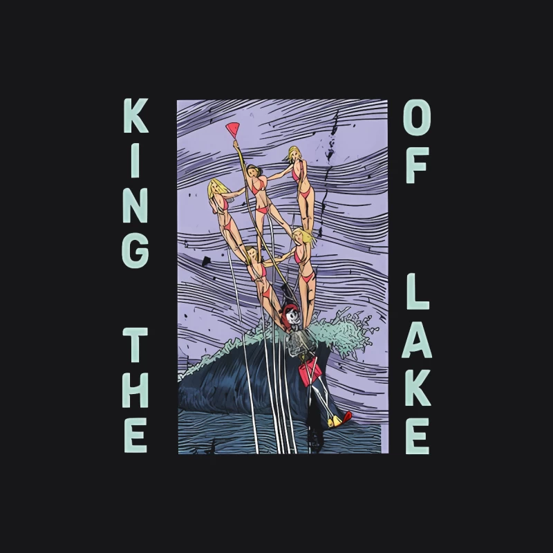Vintage Summer Water Skiing Illustration on the Lake Male Pullover Hoodie