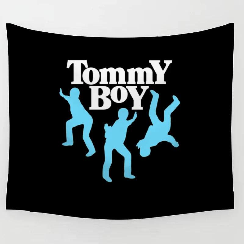 Tommy Boy Logo with Dancing Blue Silhouettes Tapestry