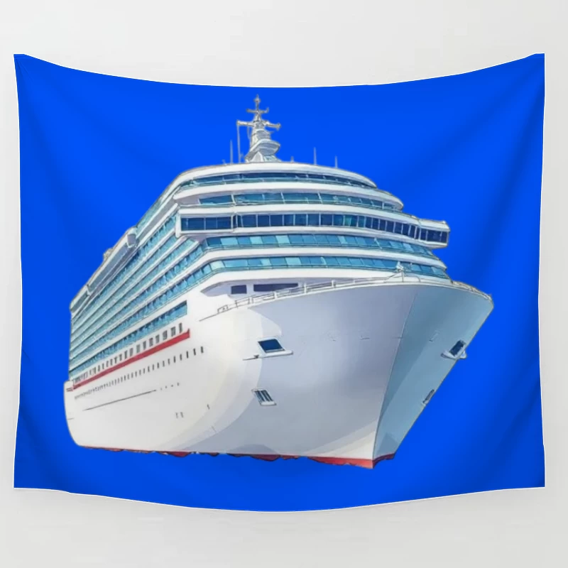 Modern Luxury Cruise Ship in White and Blue Design Tapestry