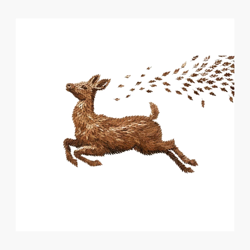 Autumnal Deer in Motion: Illustrated Nature Scene Throw Pillow