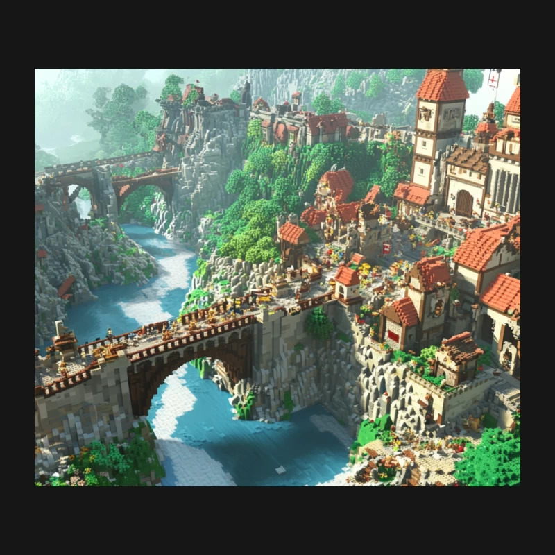 Enchanting Medieval Fantasy City in Minecraft Style Mouse Pad