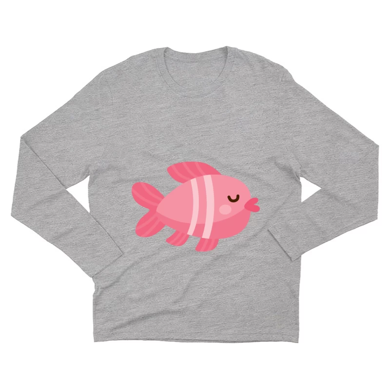 Illustration adorable d'un poisson rose Homme Manches Longues T-Shirt