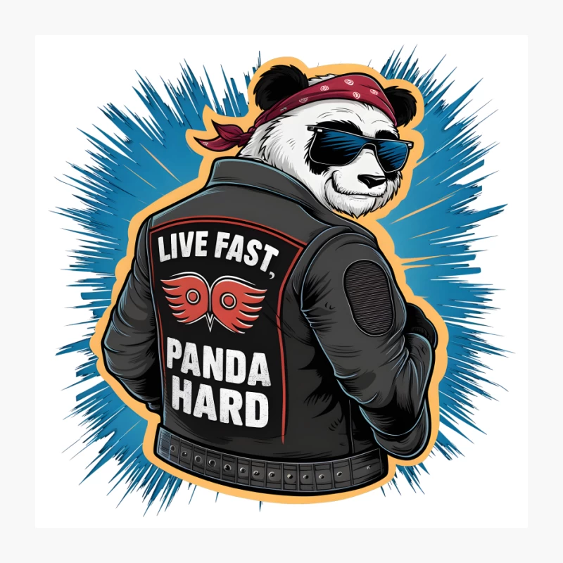 Cool Biker Panda with "Live Fast, Panda Hard" Slogan Pin