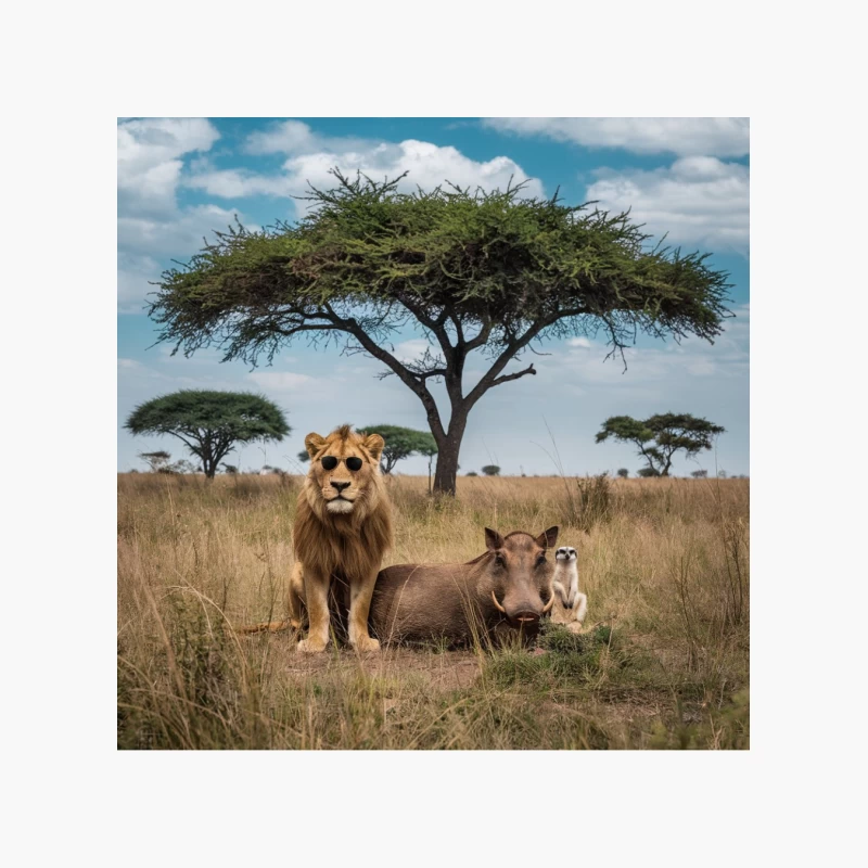 Unlikely Trio: Lion, Warthog, and Meerkat in African Savanna Cotton Tote Bag