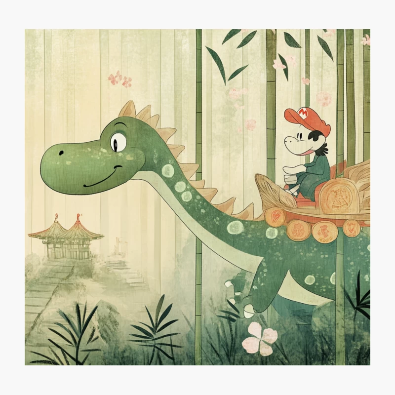 Whimsical Dinosaur Adventure in Bamboo Forest Throw Pillow