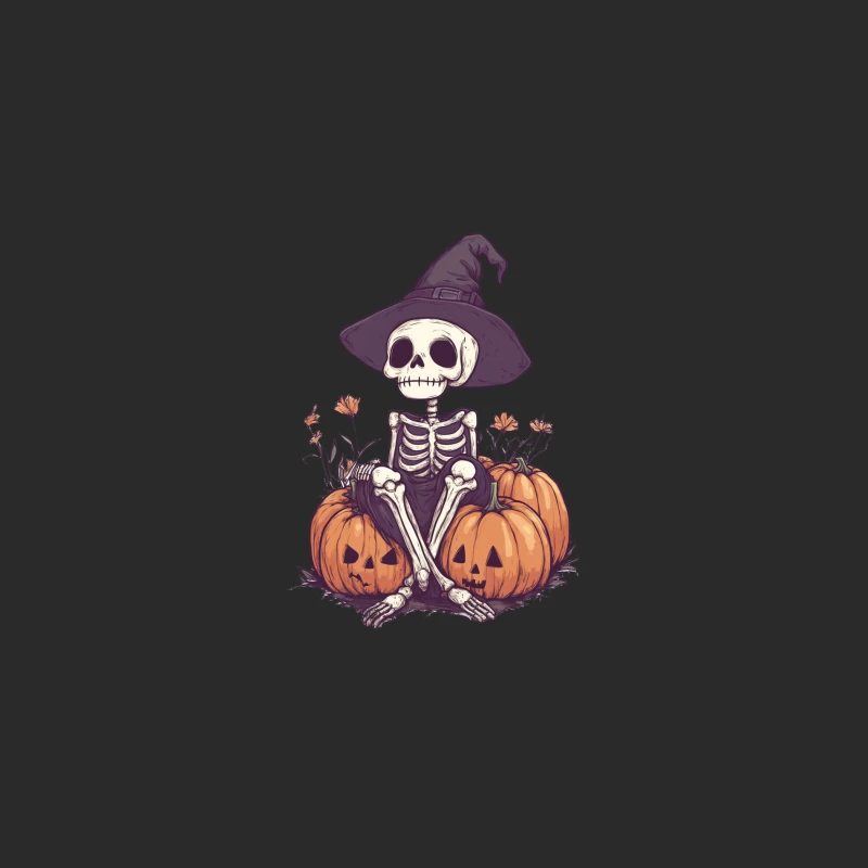 Whimsical Halloween Skeleton with Witch Hat and Pumpkins Baseball Cap