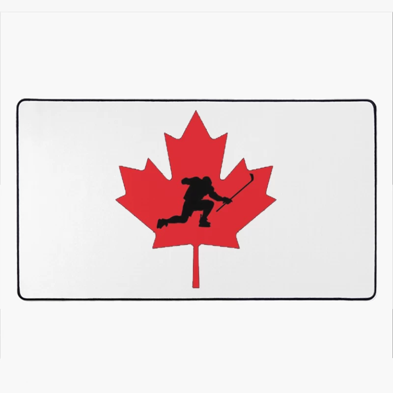 Canadian Hockey Player Silhouette on Red Maple Leaf Desk Mat