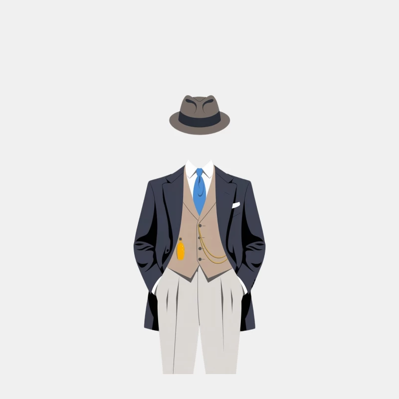 Vintage-Inspired Men's Formal Business Attire with Fedora Male Tank Top