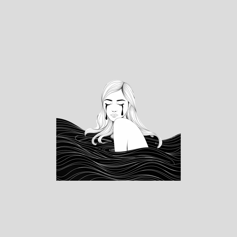 Emotional Black and White Illustration: Tears in the Water Baseball Cap