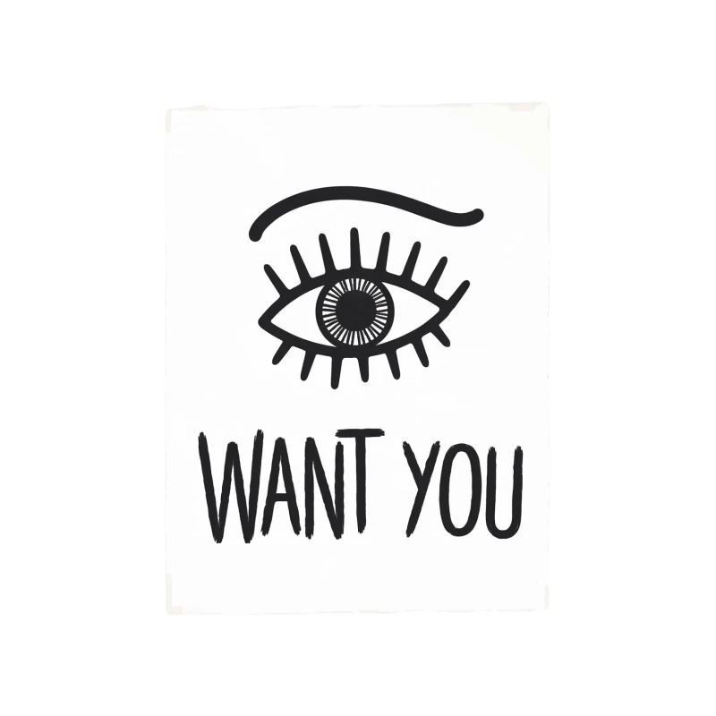 Minimalist Eye Graphic with "Want You" Text Tapestry