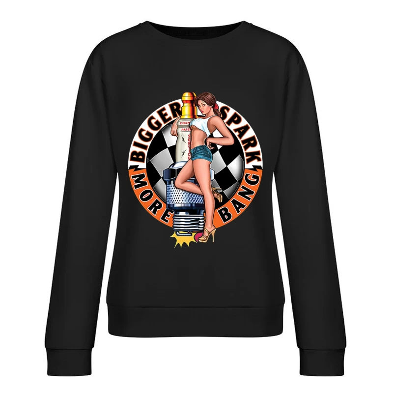 Retro Pin-Up Automotive Spark Plug Design Female Pullover Sweatshirt