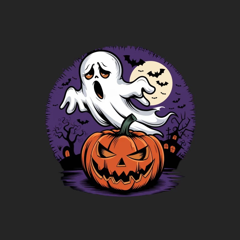 Spooky Halloween Night with Cartoon Ghost and Jack-o'-Lantern Male Pullover Sweatshirt