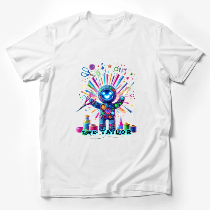 The Magical Sewing Robot: A Colorful Crafting Fantasy Male T-Shirt