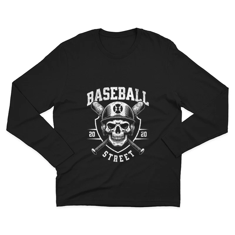 Vintage Baseball Skull with Crossed Bats Monochrome Logo Male Long Sleeve T-Shirt